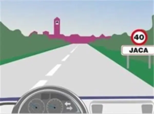 Imagen de apoyo para la pregunta: A la vista de la señalización, circulará a una velocidad máxima de...