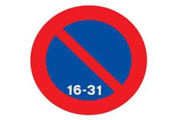 Imagen de apoyo para la pregunta: ¿Cuándo puede estacionar a la vista de esta señal?