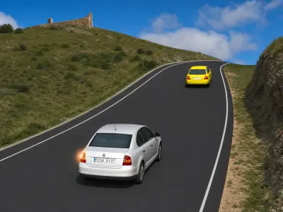 Imagen de apoyo para la pregunta: En una curva con visibilidad reducida, ¿el vehículo blanco puede adelantar al amarillo?