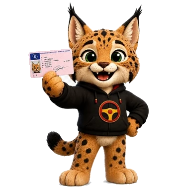 El lince de SacaCarnet orgulloso mostrando el permiso de conducir